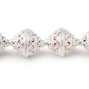 19x15mm Sterling Silver Plated Copper Persian Filigree Bicone 8 inch 11 Beads (ONLINE ORDER ONLY)