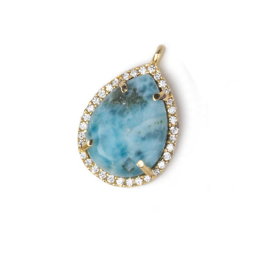 19x15mm Vermeil Bezel White CZ and Larimar Pear Pendant 1 focal piece (ONLINE ORDER ONLY)