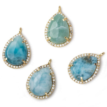 19x15mm Vermeil Bezel White CZ and Larimar Pear Pendant 1 focal piece (ONLINE ORDER ONLY)