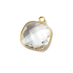 19x15mm Vermeil Bezeled Crystal Quartz faceted square Pendant 1 piece (ONLINE ORDER ONLY)