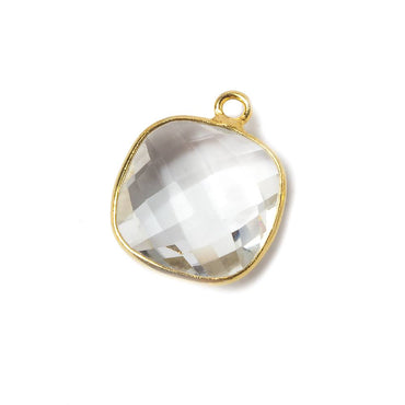19x15mm Vermeil Bezeled Crystal Quartz faceted square Pendant 1 piece (ONLINE ORDER ONLY)