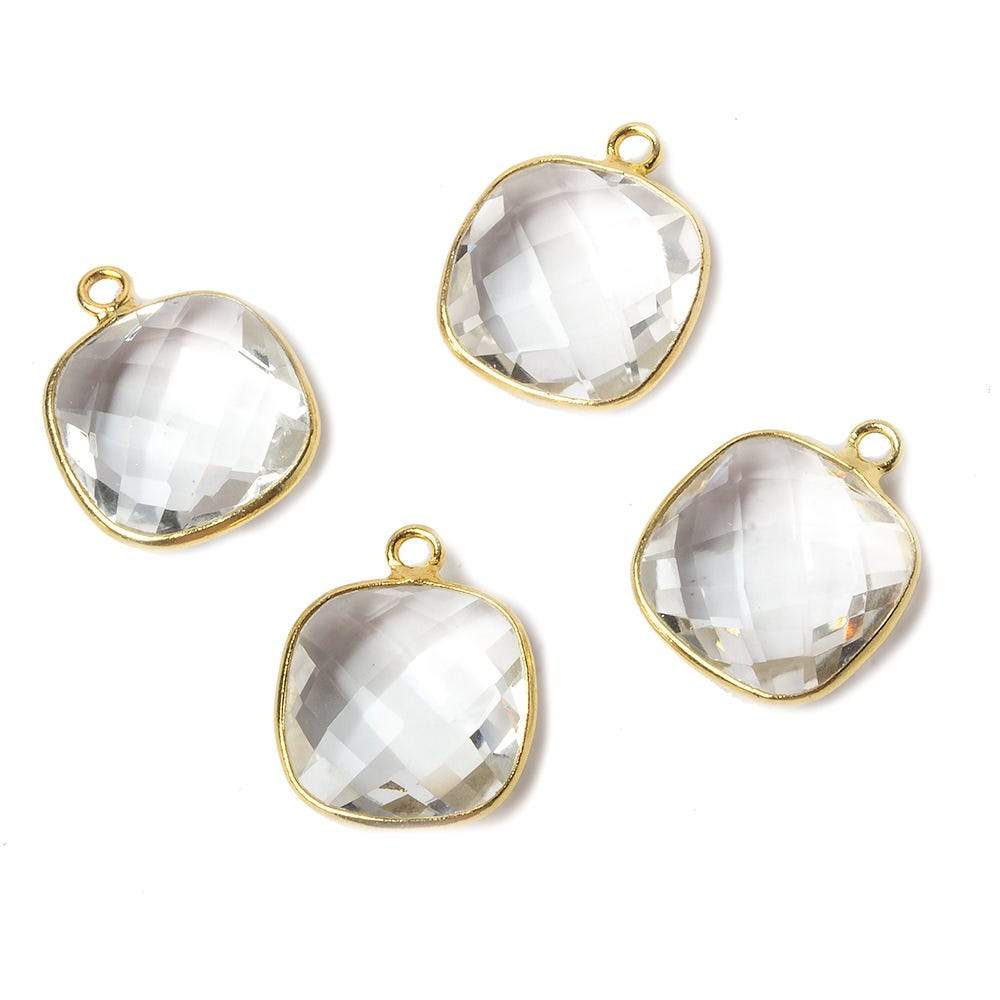 19x15mm Vermeil Bezeled Crystal Quartz faceted square Pendant 1 piece (ONLINE ORDER ONLY)