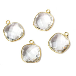 19x15mm Vermeil Bezeled Crystal Quartz faceted square Pendant 1 piece (ONLINE ORDER ONLY)