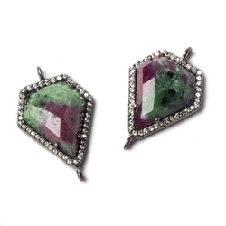 19x16mm Black Gold Bezeled White CZ and Ruby in Zoisite Shield Connector 1 piece (ONLINE ORDER ONLY)