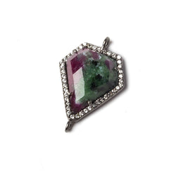 19x16mm Black Gold Bezeled White CZ and Ruby in Zoisite Shield Connector 1 piece (ONLINE ORDER ONLY)