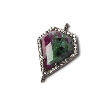 19x16mm Black Gold Bezeled White CZ and Ruby in Zoisite Shield Connector 1 piece (ONLINE ORDER ONLY)