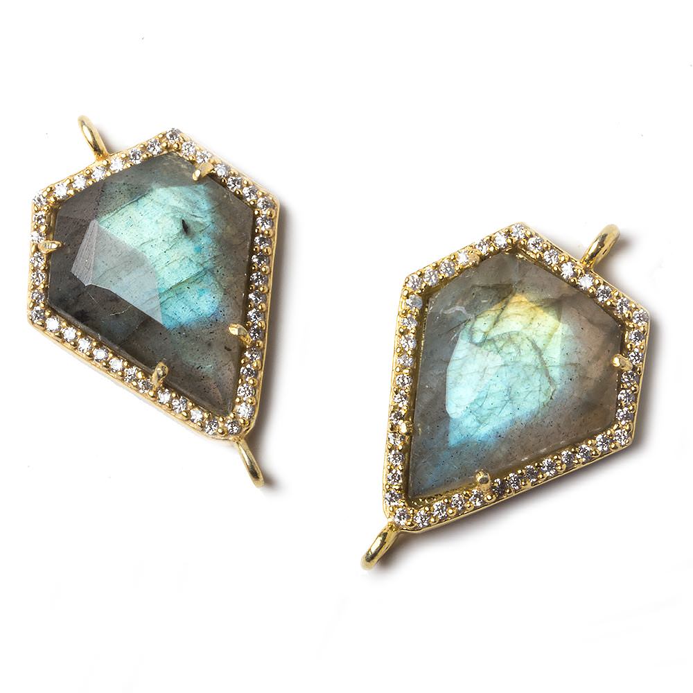 19x16mm Vermeil Bezeled White CZ and Labradorite Shield Connector 1 piece (ONLINE ORDER ONLY)