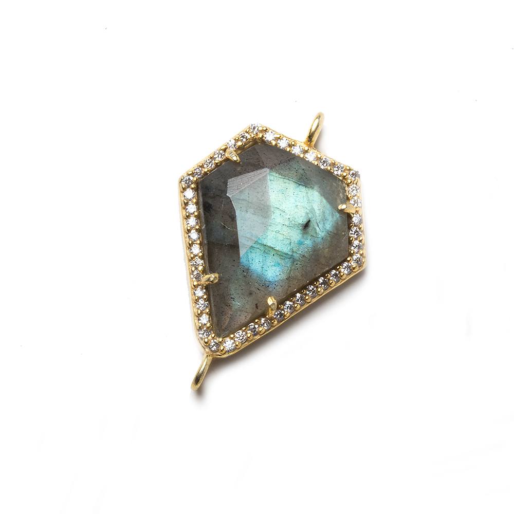 19x16mm Vermeil Bezeled White CZ and Labradorite Shield Connector 1 piece (ONLINE ORDER ONLY)