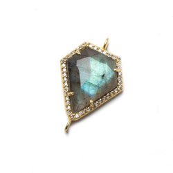 19x16mm Vermeil Bezeled White CZ and Labradorite Shield Connector 1 piece (ONLINE ORDER ONLY)