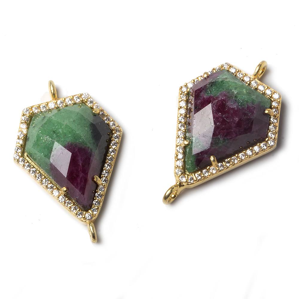 19x16mm Vermeil Bezeled White CZ and Ruby in Zoisite Shield Connector 1 piece (ONLINE ORDER ONLY)