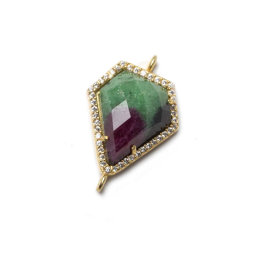 19x16mm Vermeil Bezeled White CZ and Ruby in Zoisite Shield Connector 1 piece (ONLINE ORDER ONLY)