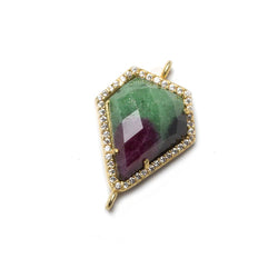 19x16mm Vermeil Bezeled White CZ and Ruby in Zoisite Shield Connector 1 piece (ONLINE ORDER ONLY)