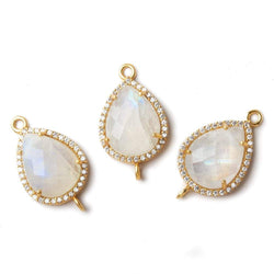 19x16mm Vermeil CZ Bezel Rainbow Moonstone Pear Connector 1 piece (ONLINE ORDER ONLY)