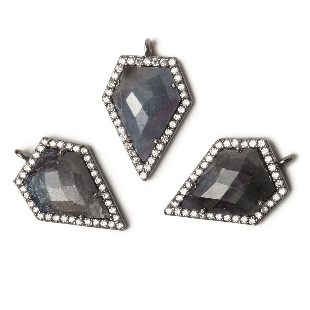 19x17mm Black Gold Bezel White CZ and Blue Sapphire Modified Shield Pendant 1 focal piece (ONLINE ORDER ONLY)