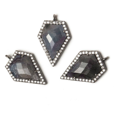 19x17mm Black Gold Bezel White CZ and Blue Sapphire Modified Shield Pendant 1 focal piece (ONLINE ORDER ONLY)