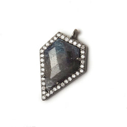 19x17mm Black Gold Bezel White CZ and Blue Sapphire Modified Shield Pendant 1 focal piece (ONLINE ORDER ONLY)