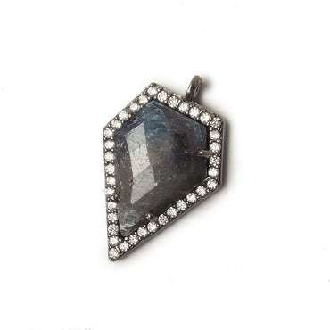 19x17mm Black Gold Bezel White CZ and Blue Sapphire Modified Shield Pendant 1 focal piece (ONLINE ORDER ONLY)