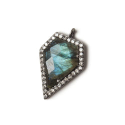 19x17mm Black Gold Bezel White CZ and Labradorite Modified Shield Pendant 1 focal piece (ONLINE ORDER ONLY)