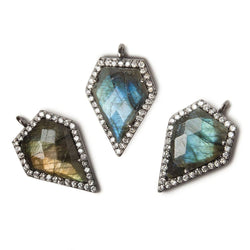 19x17mm Black Gold Bezel White CZ and Labradorite Modified Shield Pendant 1 focal piece (ONLINE ORDER ONLY)