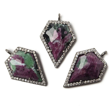 19x17mm Black Gold Bezel White CZ and Ruby in Zoisite Modified Shield Pendant 1 focal piece (ONLINE ORDER ONLY)