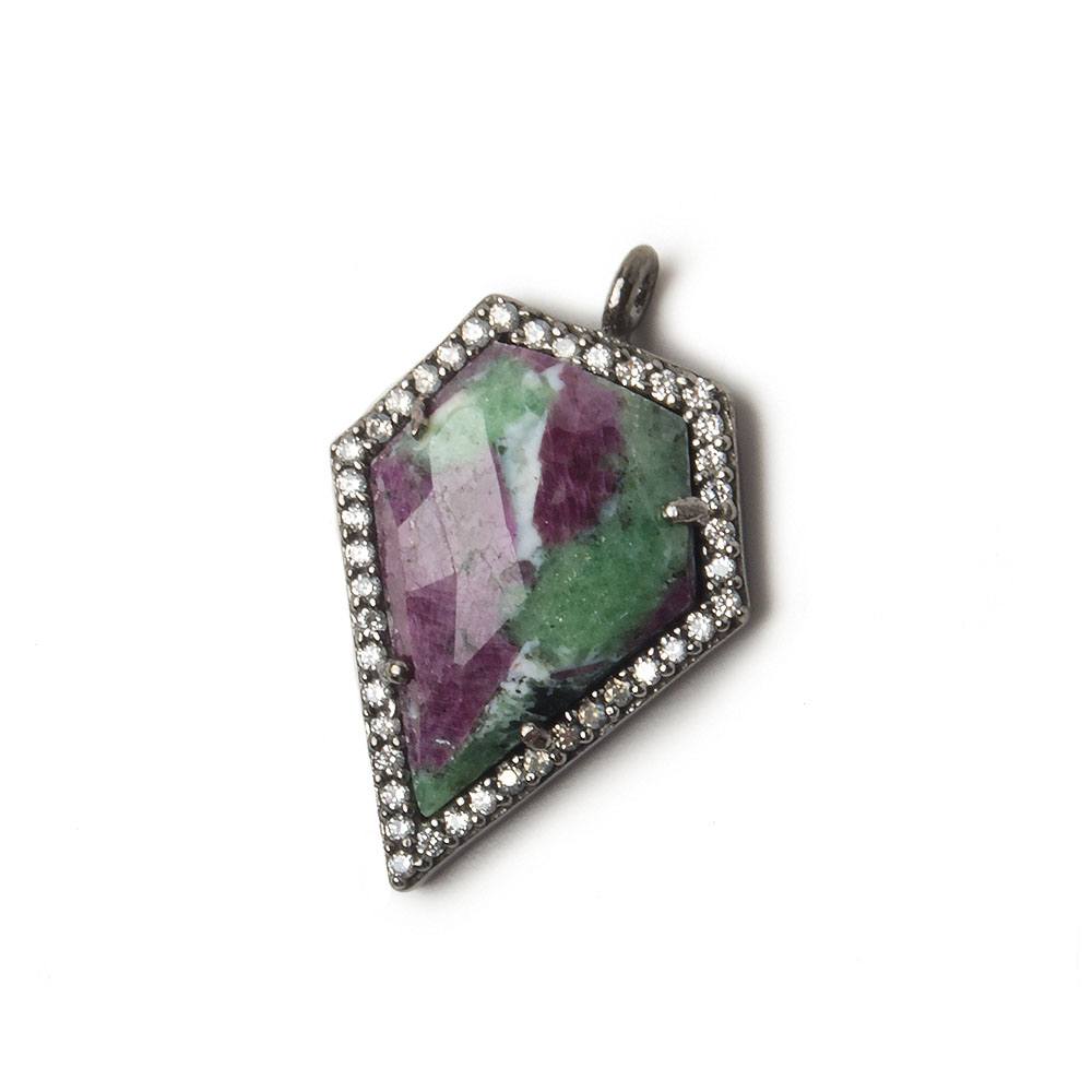 19x17mm Black Gold Bezel White CZ and Ruby in Zoisite Modified Shield Pendant 1 focal piece (ONLINE ORDER ONLY)