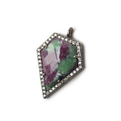19x17mm Black Gold Bezel White CZ and Ruby in Zoisite Modified Shield Pendant 1 focal piece (ONLINE ORDER ONLY)