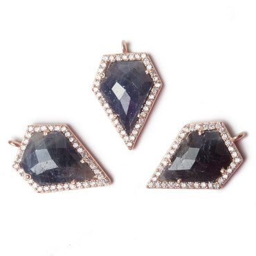 19x17mm Rose Gold Bezel White CZ and Blue Sapphire Modified Shield Pendant 1 focal piece (ONLINE ORDER ONLY)