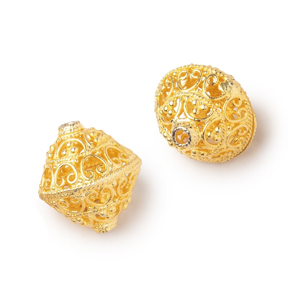 19x18mm 22kt Gold Plated Copper Scroll Filigree BiCone Beads Set of 2 pieces (ONLINE ORDER ONLY)