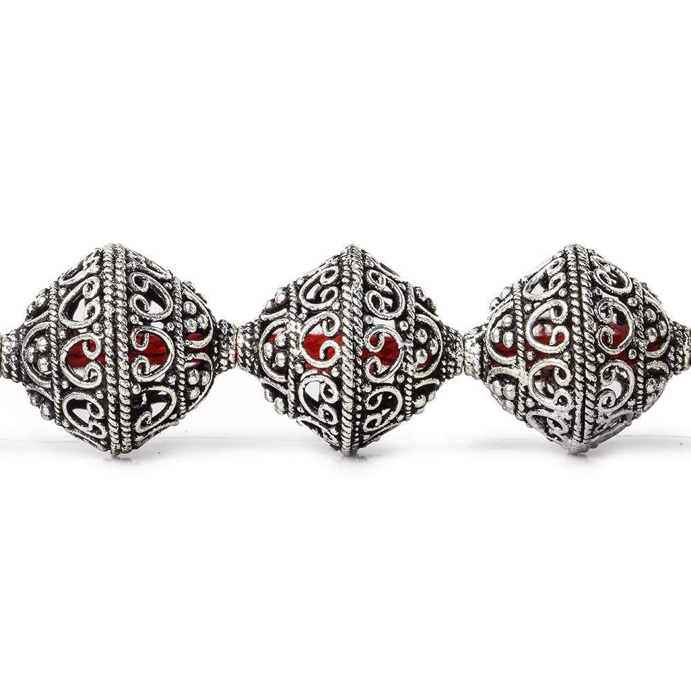19x18mm Antiqued Sterling Silver Plated Copper Miligrain and Scroll BiCone 8 inch 11 pcs (ONLINE ORDER ONLY)