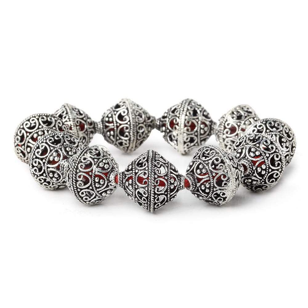 19x18mm Antiqued Sterling Silver Plated Copper Miligrain and Scroll BiCone 8 inch 11 pcs (ONLINE ORDER ONLY)
