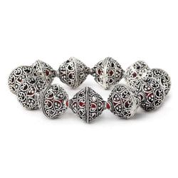 19x18mm Antiqued Sterling Silver Plated Copper Miligrain and Scroll BiCone 8 inch 11 pcs (ONLINE ORDER ONLY)