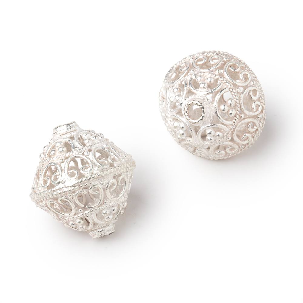 19x18mm Silver Plated Copper Scroll Filigree BiCone Beads Set of 2 pieces (ONLINE ORDER ONLY)