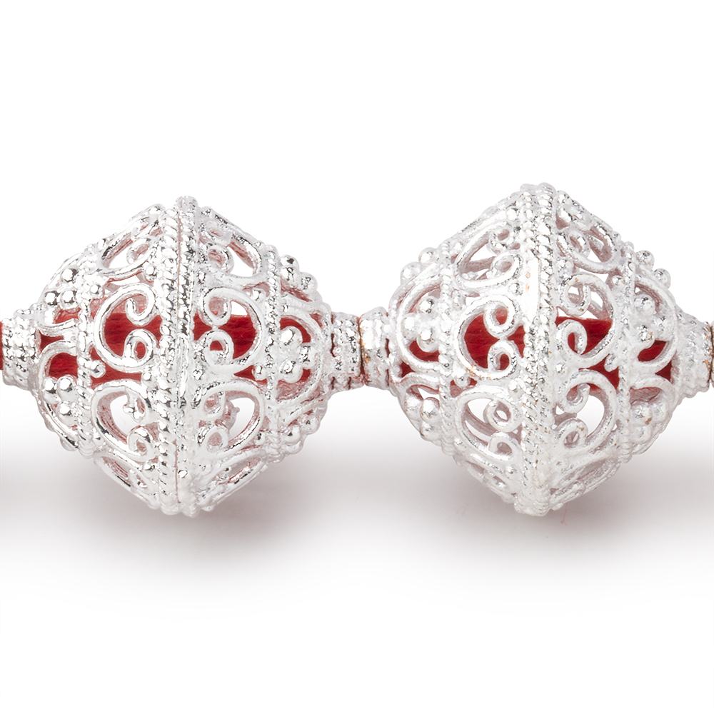 19x18mm Sterling Silver Plated Copper Scroll Filigree BiCone 8 inch 11 Beads (ONLINE ORDER ONLY)