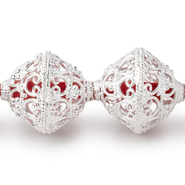 19x18mm Sterling Silver Plated Copper Scroll Filigree BiCone 8 inch 11 Beads (ONLINE ORDER ONLY)