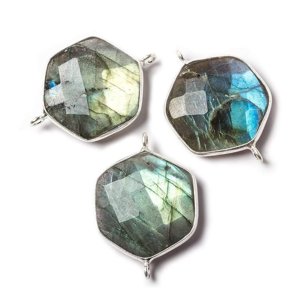 19x19mm Sterling Silver bezel Labradorite Faceted Hexagon Connector 1 focal bead (ONLINE ORDER ONLY)