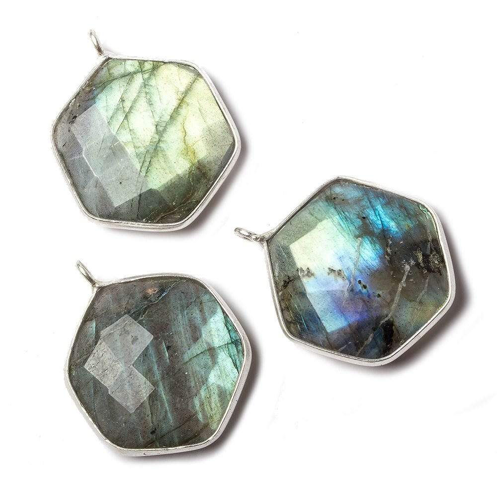19x19mm Sterling Silver bezel Labradorite Faceted Hexagon Pendant 1 focal bead (ONLINE ORDER ONLY)