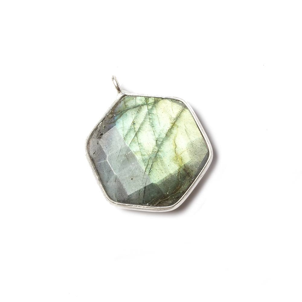 19x19mm Sterling Silver bezel Labradorite Faceted Hexagon Pendant 1 focal bead (ONLINE ORDER ONLY)