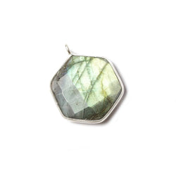 19x19mm Sterling Silver bezel Labradorite Faceted Hexagon Pendant 1 focal bead (ONLINE ORDER ONLY)