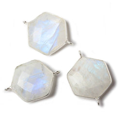 21x19mm Sterling Silver bezel Rainbow Moonstone Faceted Hexagon Connector 1 focal bead (ONLINE ORDER ONLY)