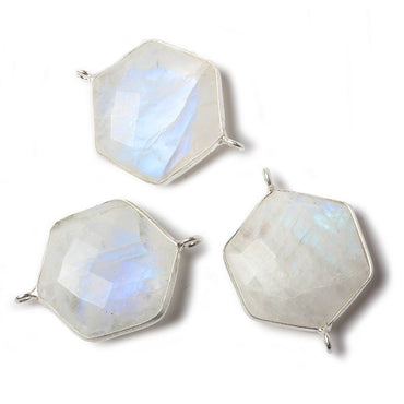 21x19mm Sterling Silver bezel Rainbow Moonstone Faceted Hexagon Connector 1 focal bead (ONLINE ORDER ONLY)