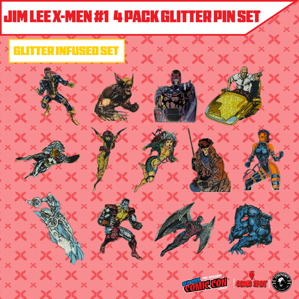 Jim Lee X-Men #1 4 Pack Exclusive Enamel GLITTER ✨ NYCC EXCLUSIVE Pin Set Only 250 Made (10/22/2025) (ONLINE ORDER ONLY)