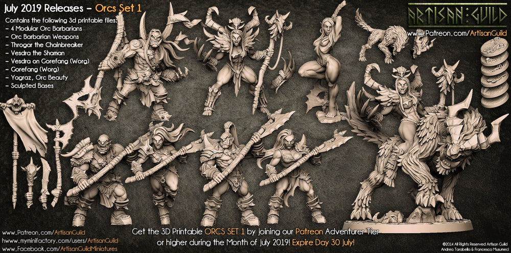 3D Printed Artisan Guild Throgar the Chainbreaker Orc Barbarians Set  28mm 32mm (Online Only)