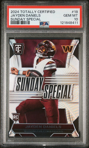 Graded 2024 Panini Totally Certified Jayden Daniels #18 Sunday Special Rookie RC Football Card PSA 10 Gem Mint (ONLINE ORDER ONLY)