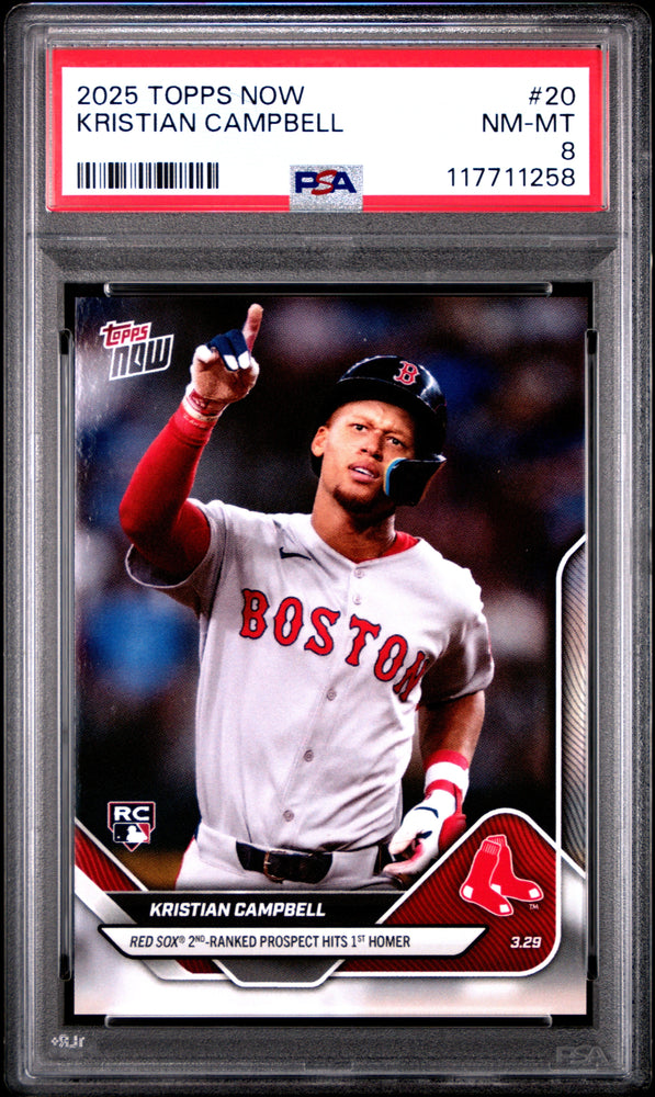 Graded 2025 Topps Now Kristian Campbell #20 Rookie RC Baseball Card PSA 8 Near Mint (ONLINE ORDER ONLY)