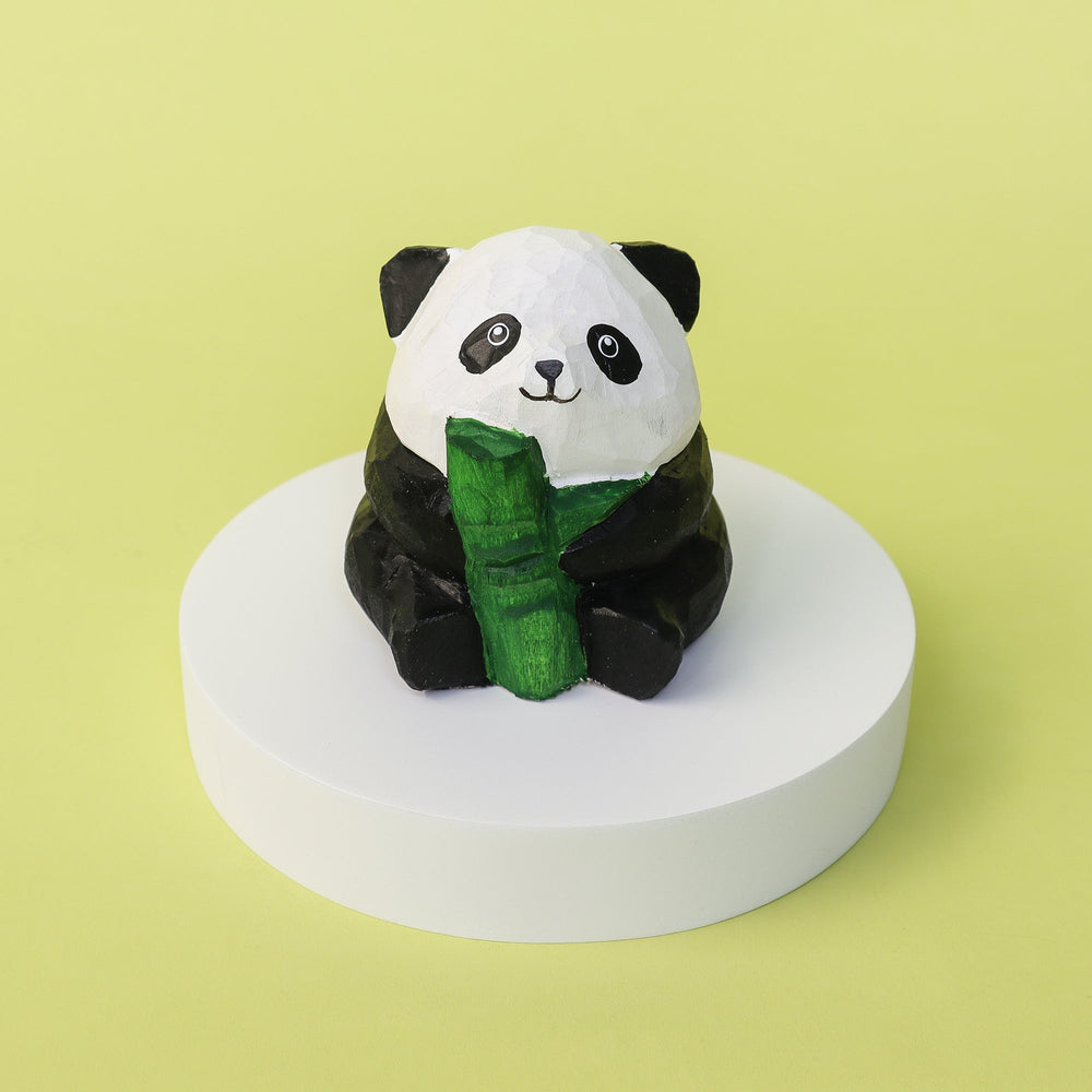 Hand-Carved Wooden Panda Figurine – Cute Handmade Decor with Mini Accessories (ONLINE ORDER ONLY)