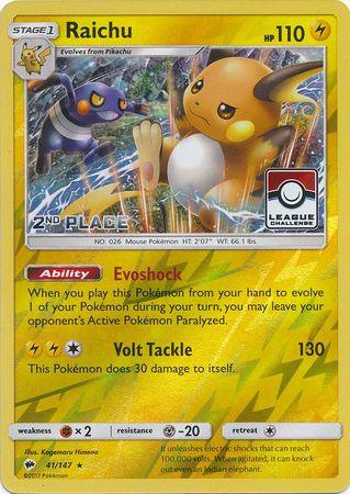 Raichu (41/147) (League Promo 2nd Place) [Sun & Moon: Burning Shadows] (Online Only)