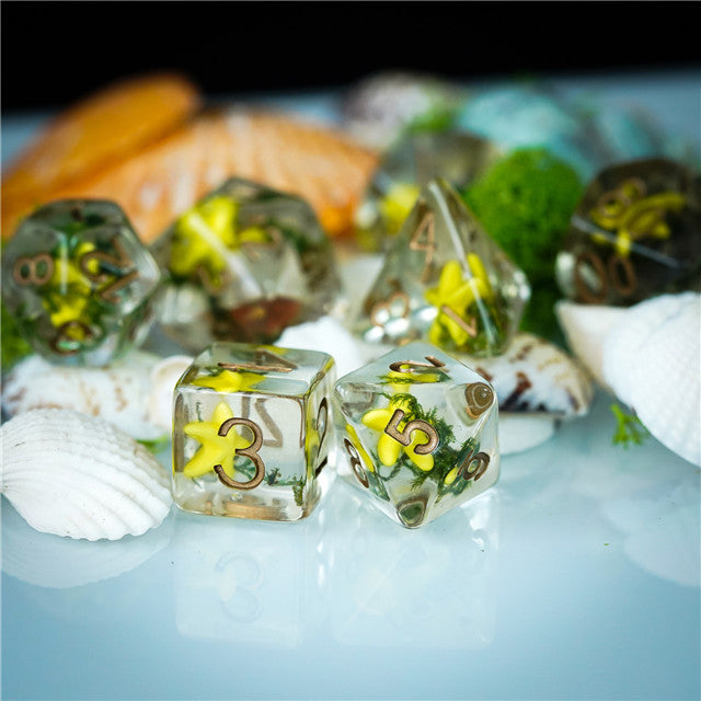 Yellow Starfish Dice 7-Dice Set Resin Dungeons and Dragons Dice (Online Only)