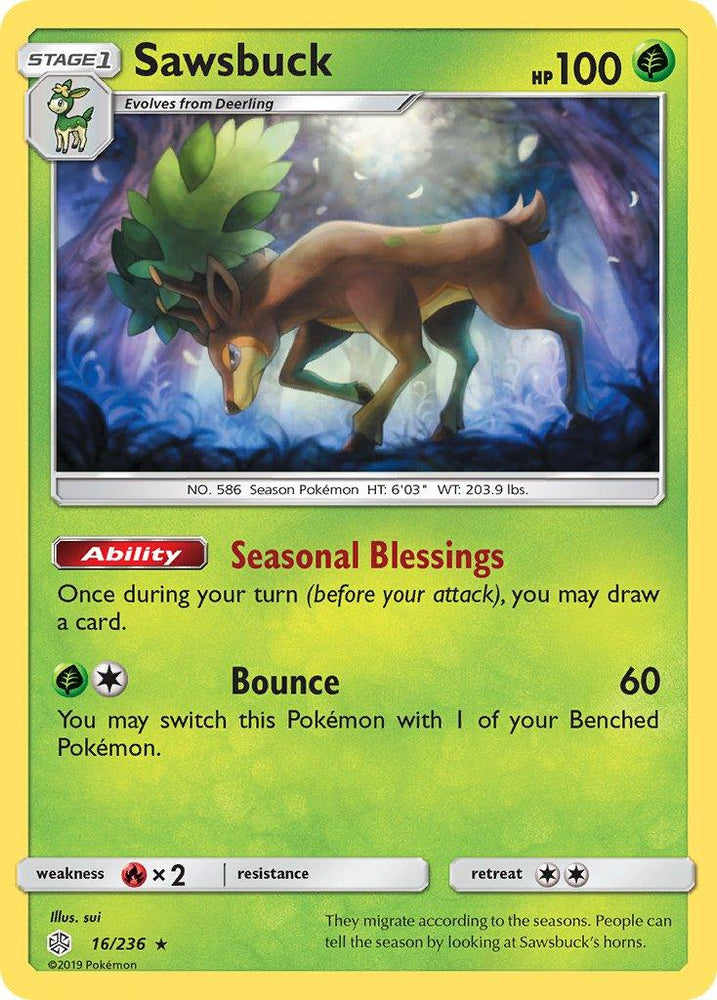 Sawsbuck (16/236) (Prerelease Kit Exclusive) (Theme Deck Exclusive) [Sun & Moon: Cosmic Eclipse] (Online Only)