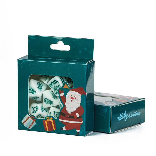 White Christmas Dice w/Green Presents Trees Snowman Holiday Festive (Online Only)