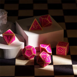 Off-White with Pink Irregular Pattern Fill: 7-Piece Acrylic Dice Set (Online Only)